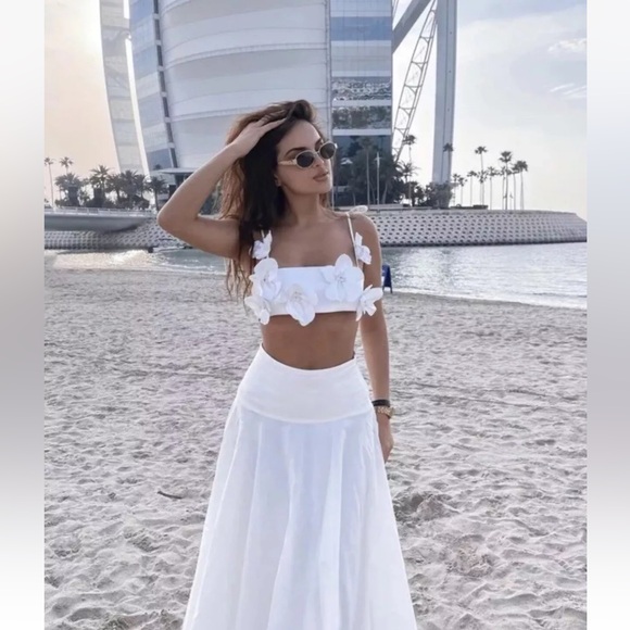 Zara Low Waist Cotton Skirt White Yoke waist Balloon hem ZW Collection L NWT - Picture 7 of 16